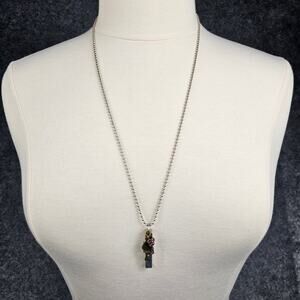 Inspirational Stamped Bar Mirror Key Charm Long Ball Chain Necklace 28" Silver